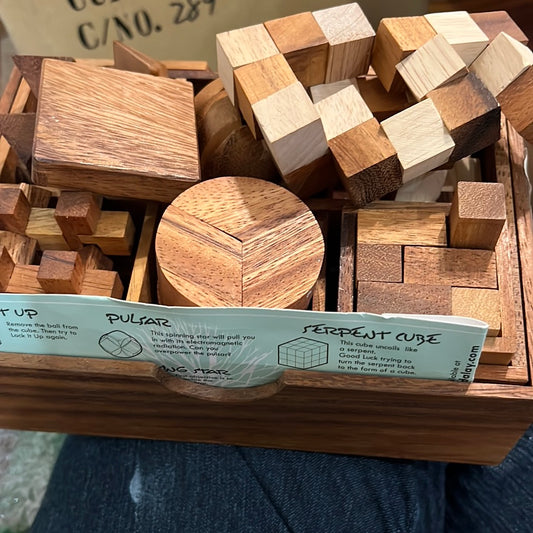 Wood box with 6 wood puzzles