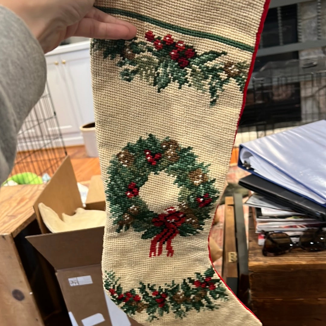 Vintage Needlepoint Christmas Stocking