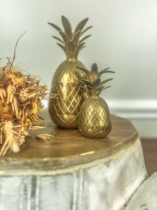 Vintage brass pineapples set of 2 trinket box candleholder