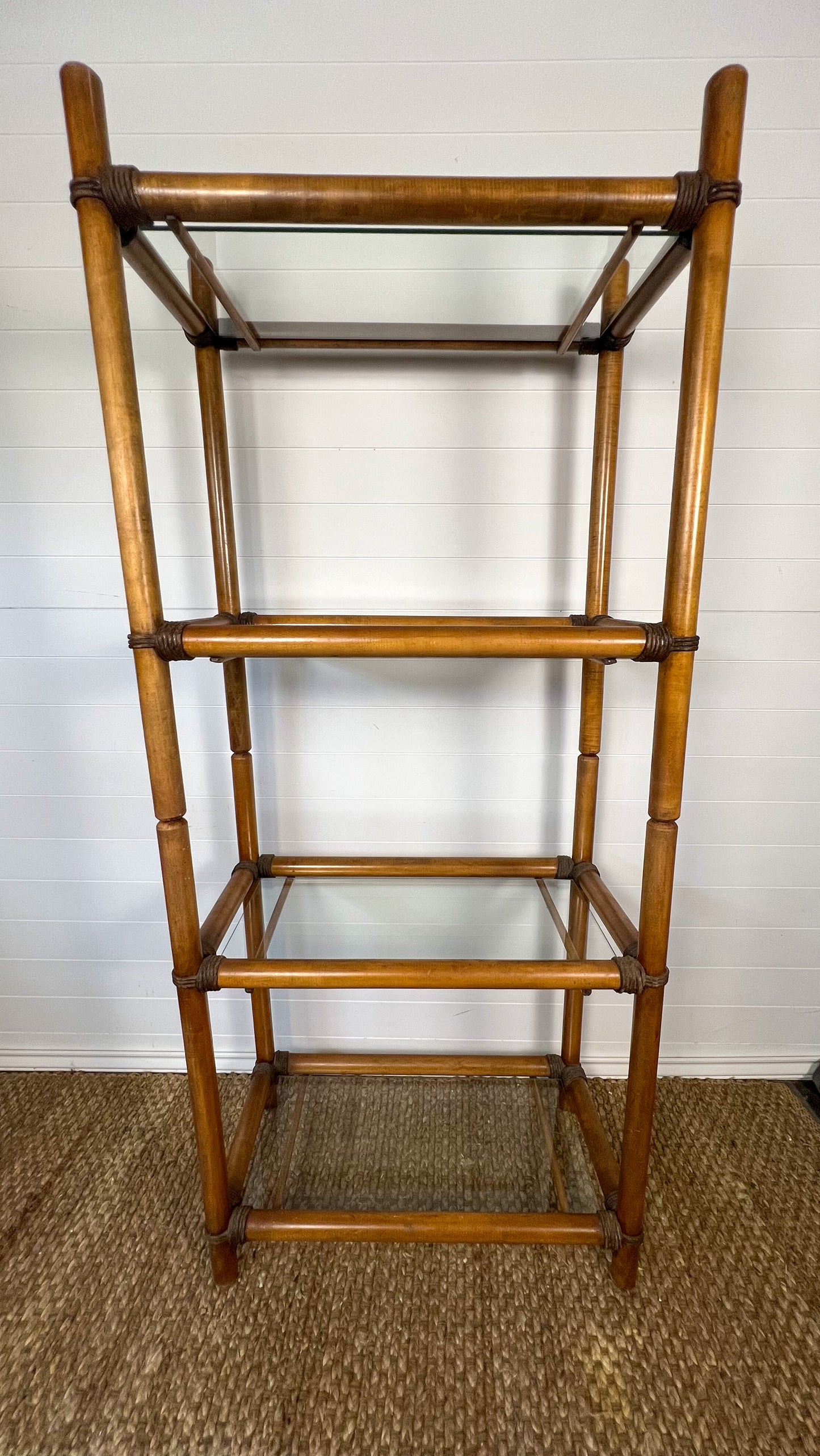 Vintage Faux Bamboo Etagere Bookshelf Glass Shelves Boho Style