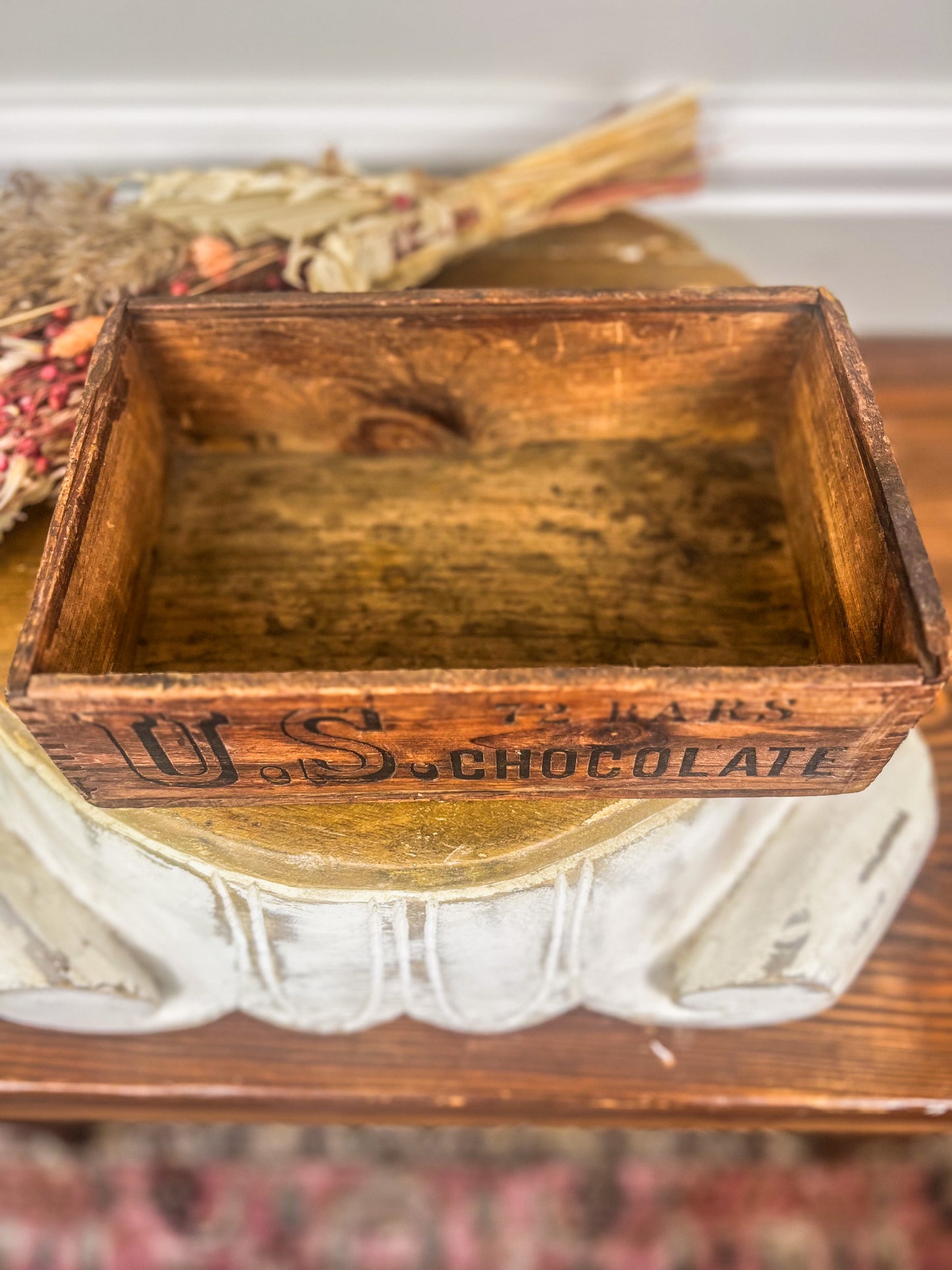 Vintage U.S. Chocolates wood crate