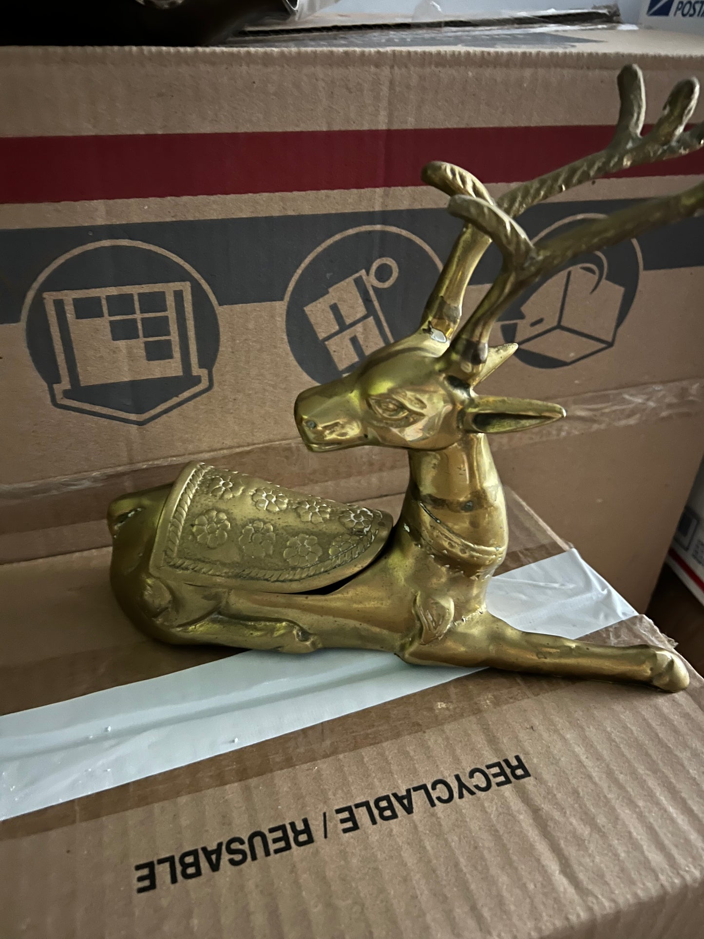 Vintage Brass Reindeer with Trinket Box