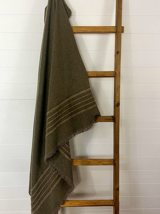 Vintage wool blanket with small fringe and stripes