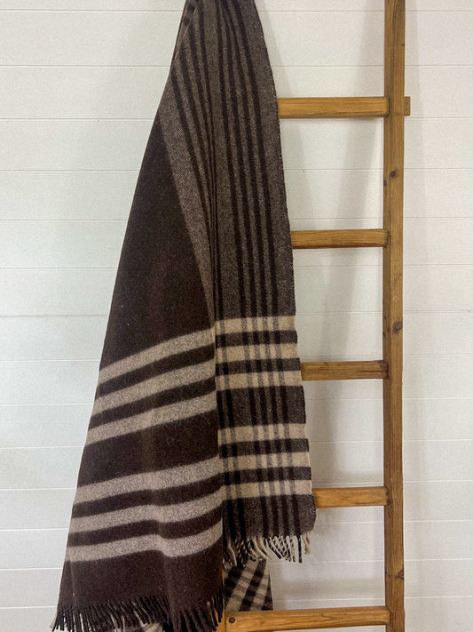 Vintage Wool Travel Blanket with Fringe