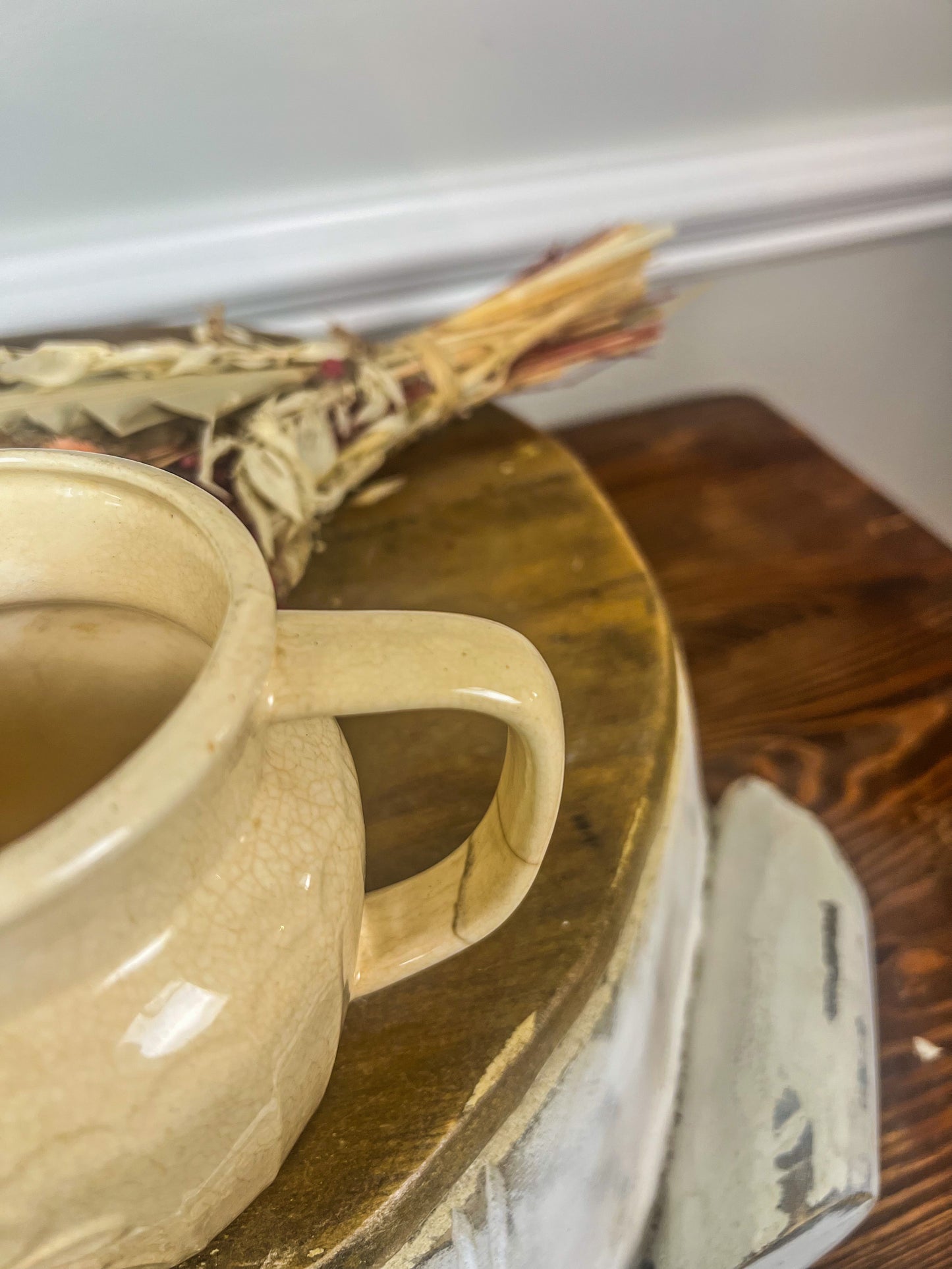 Vintage white ironstone pitcher, embossed daisy, pint size stoneware creamer; syrup, gravy boat; vase. Vintage farmhouse country.