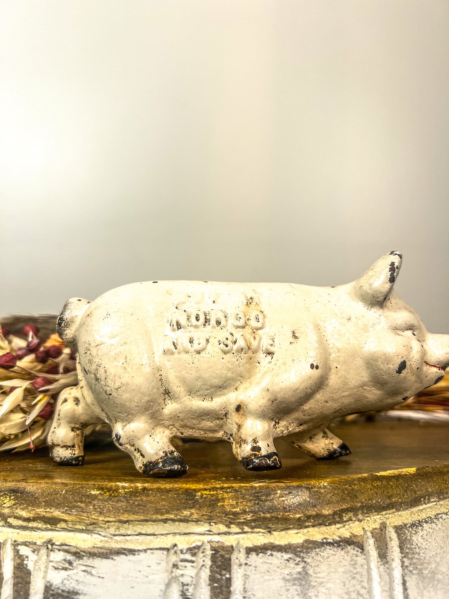 Vintage cast iron pig bank