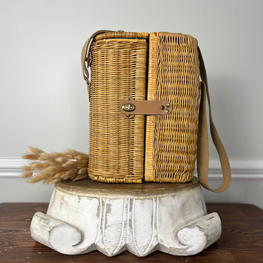 Vintage Picnic Time Wine Wicker Basket