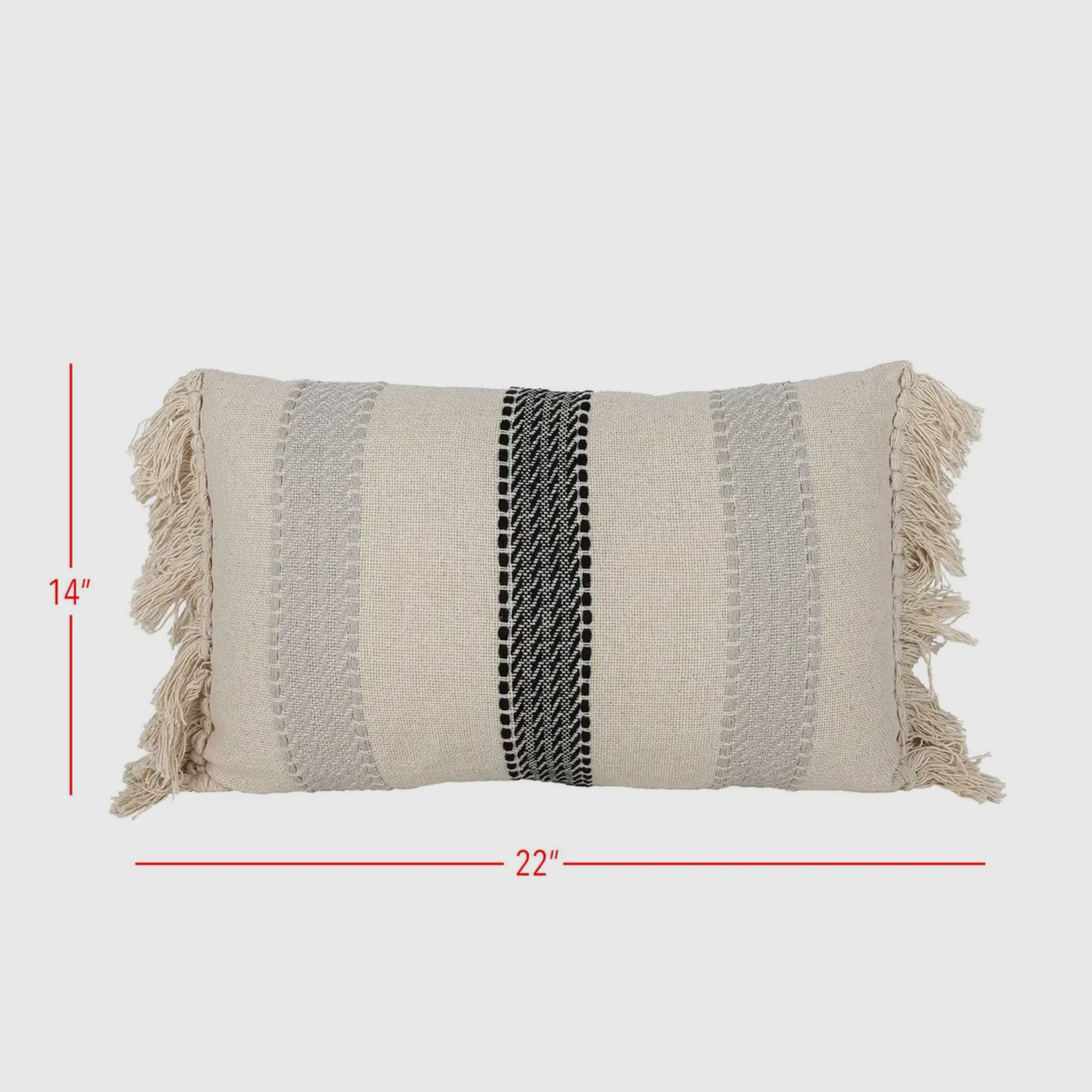 Adrienne Stripe Gray Cotton Lumbar Filled Pillow- 14"x22'