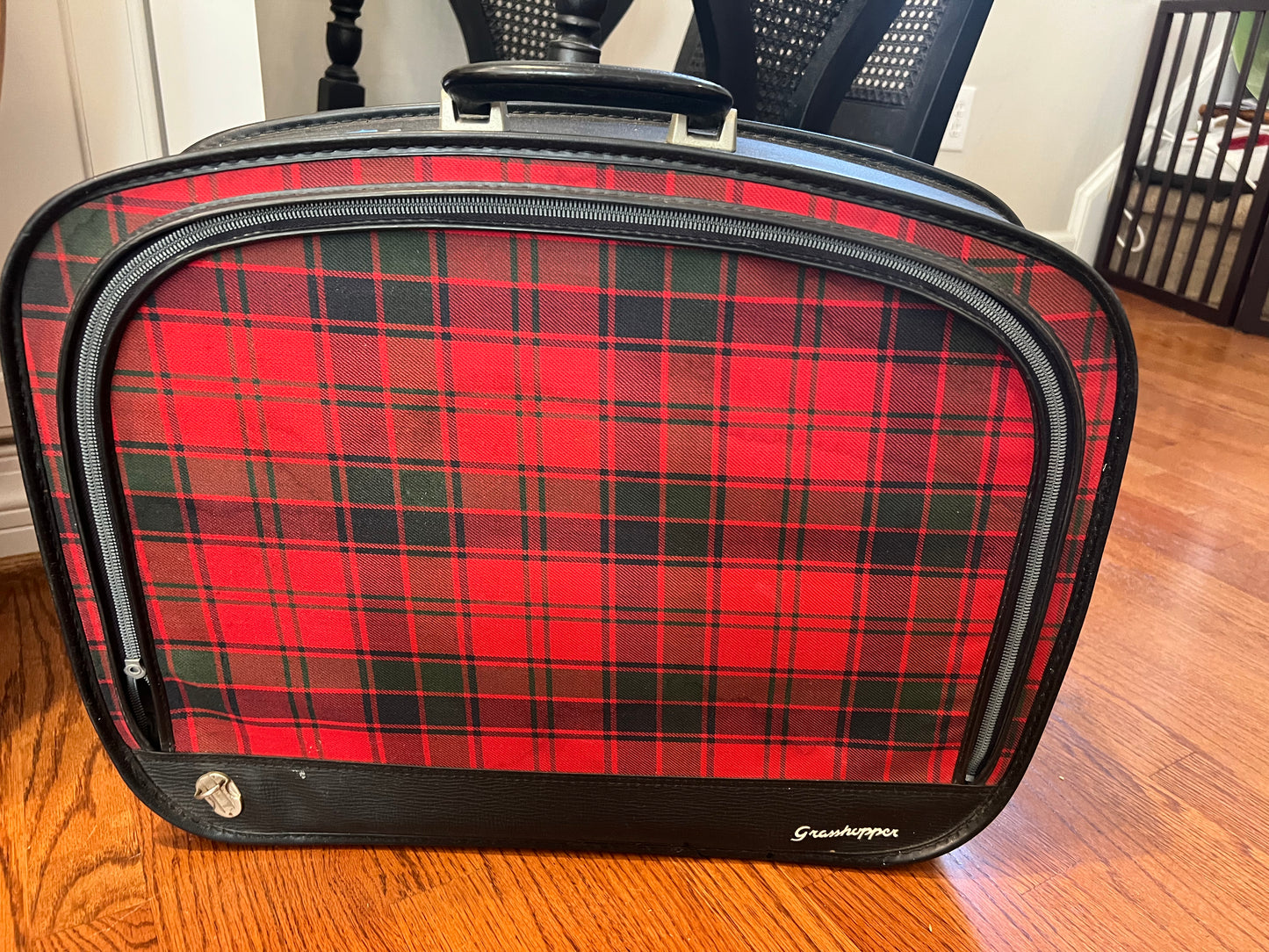 Vintage red plaid suitcase