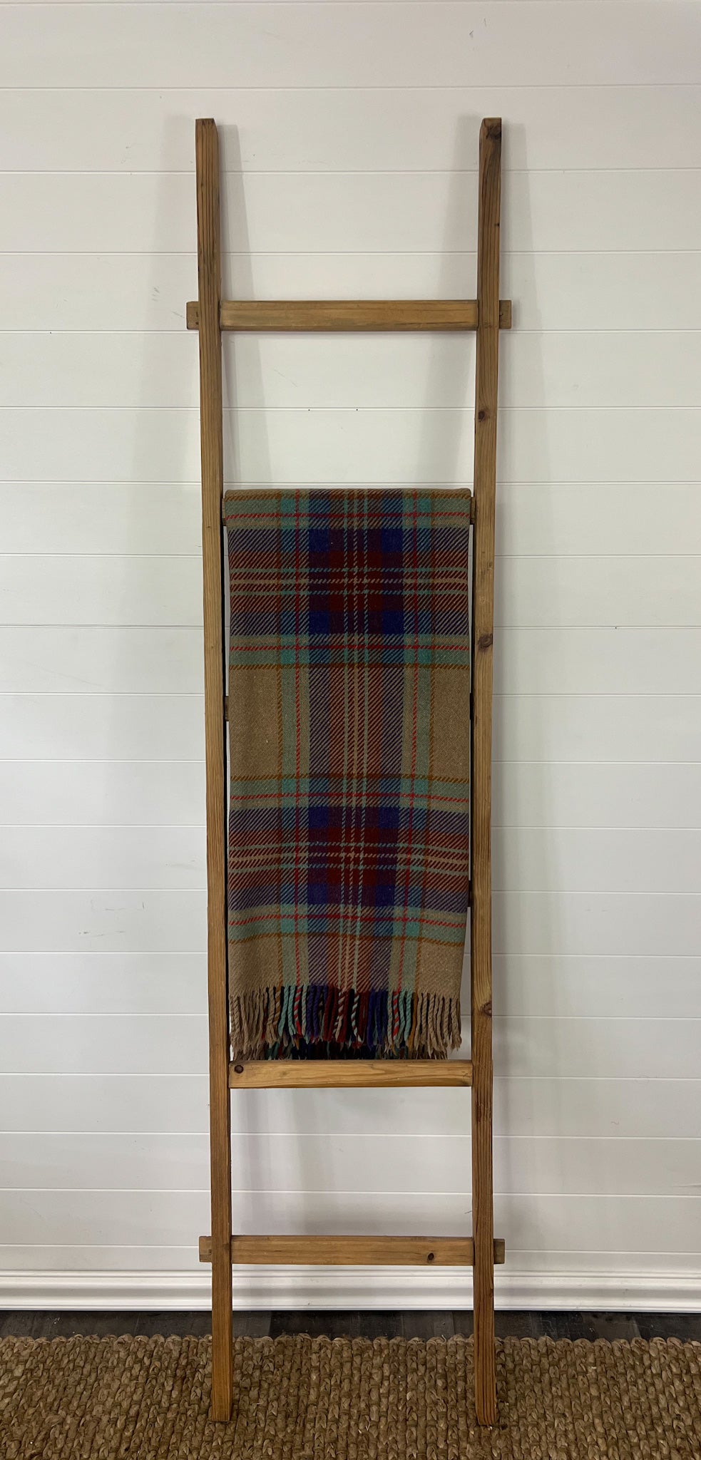 Vintage wool plaid blanket with fringe