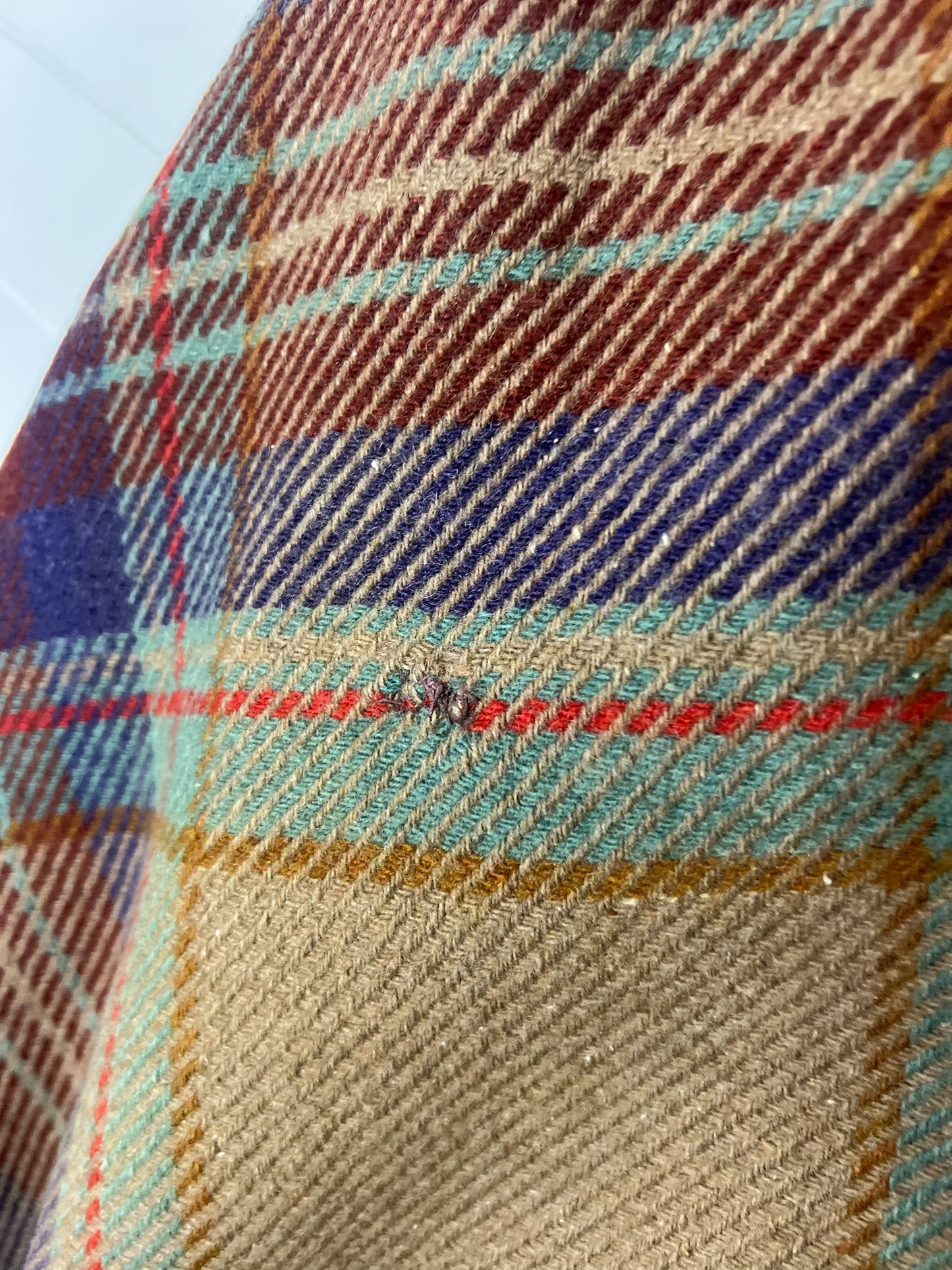 Vintage wool plaid blanket with fringe