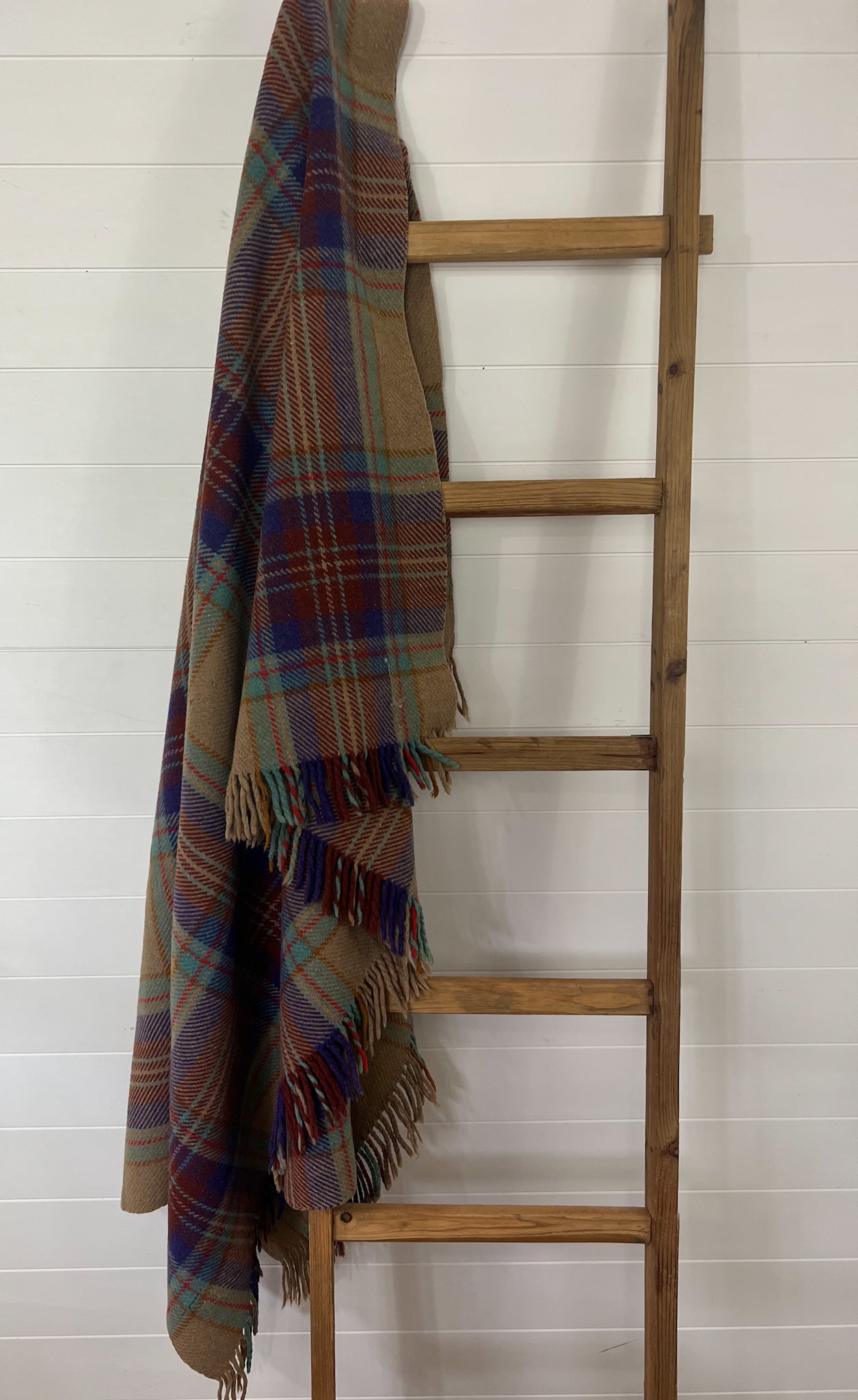 Vintage wool plaid blanket with fringe