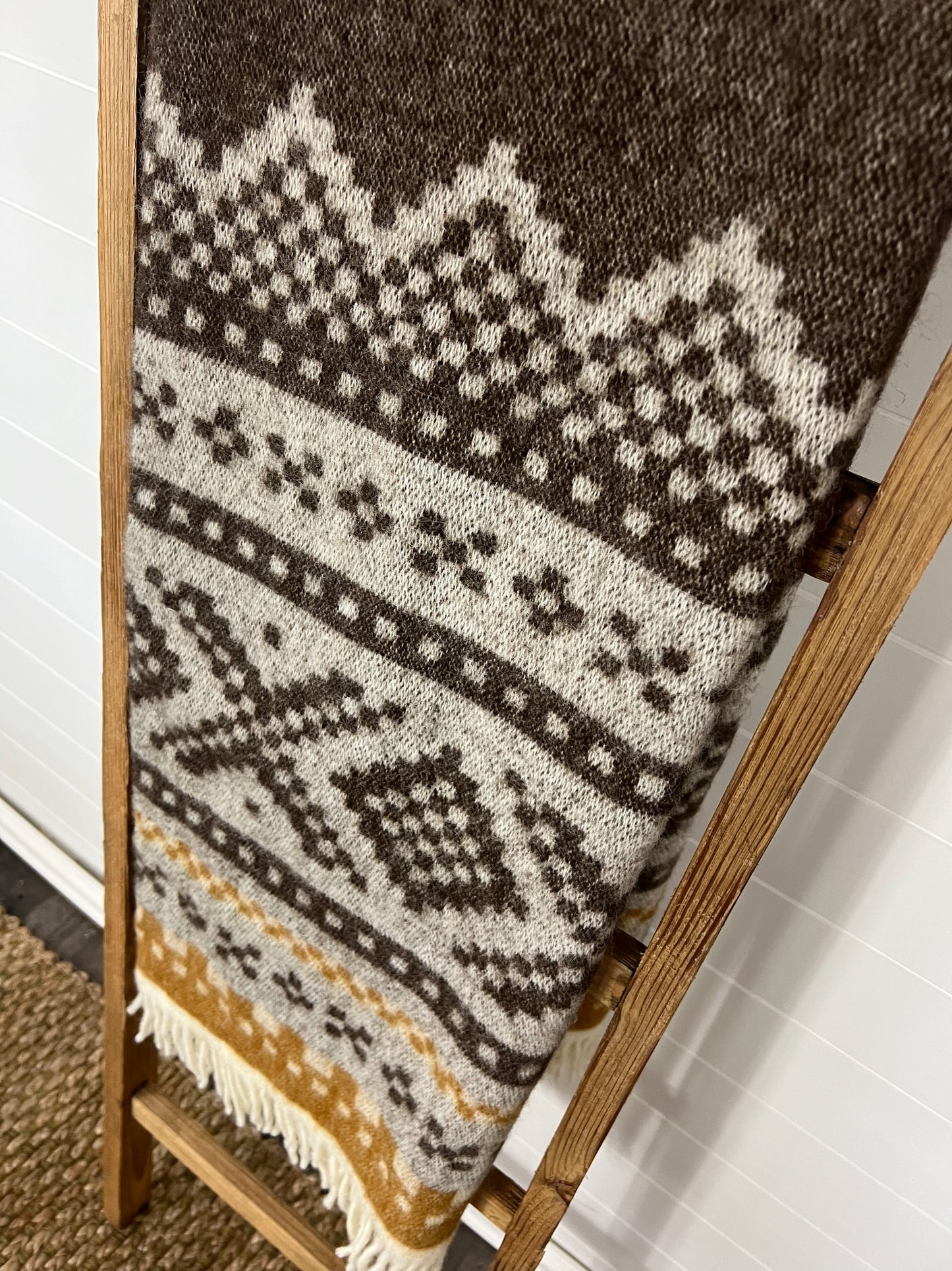 Vintage wool blanket with fringe