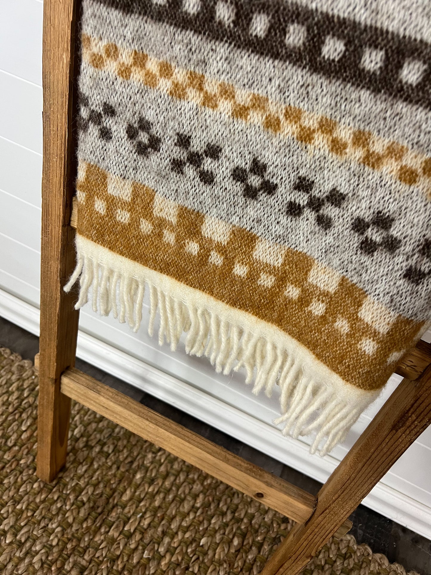 Vintage wool blanket with fringe