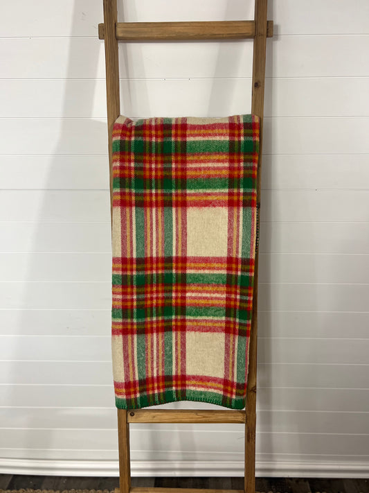 Vintage multi color plaid wool blanket