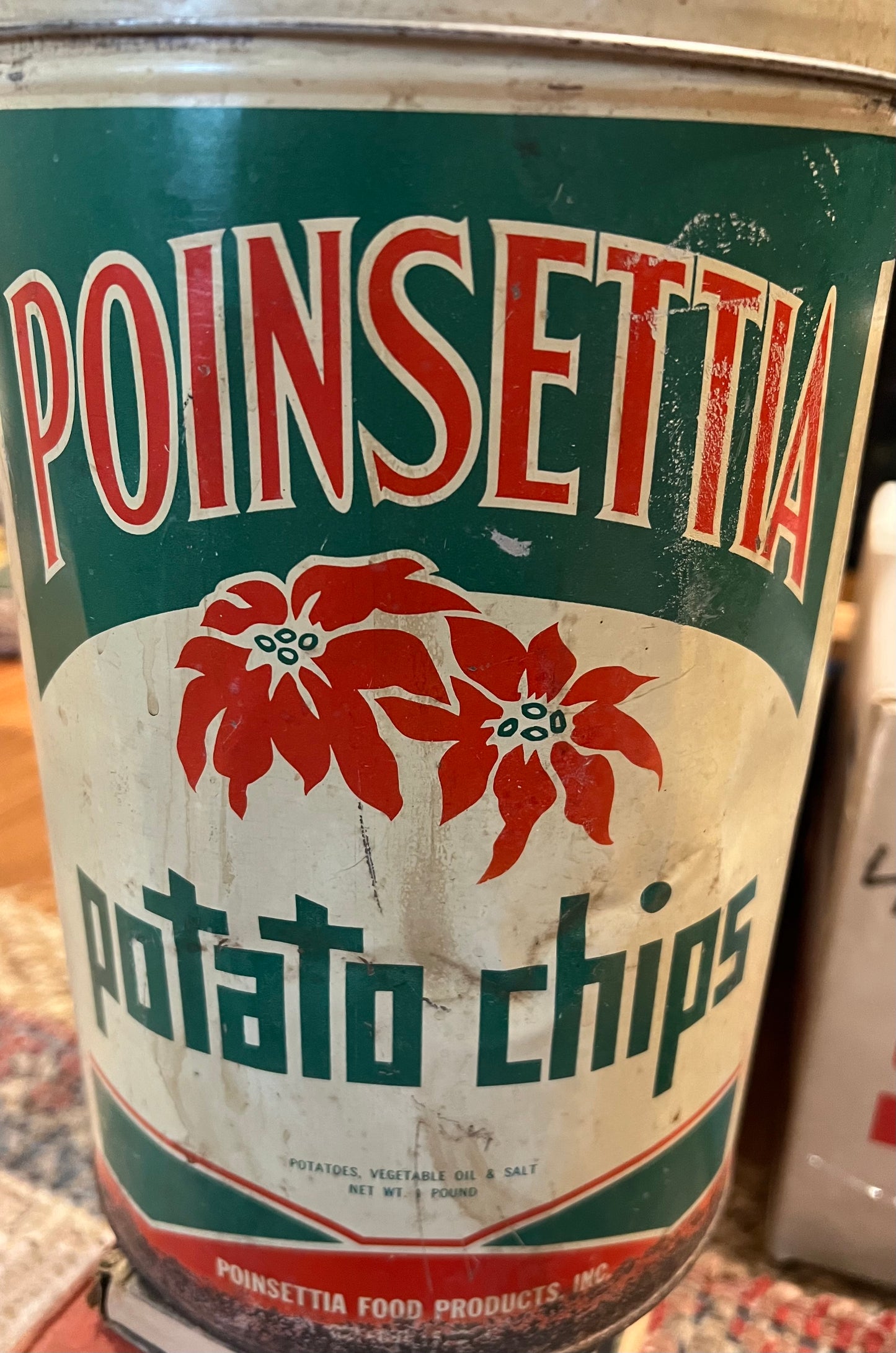 Vintage Pointsettia Potato Chip Can